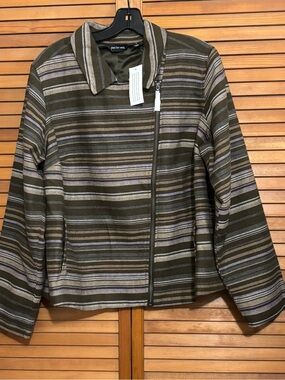 Peace Love World Black Label Striped Modern Moto Jacket